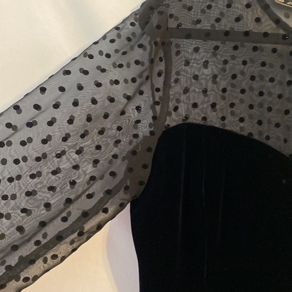 L'Altra Moda Black Dress Polka Dot Mesh Vintage 90 Velvet Cocktail Holiday - Picture 3 of 7